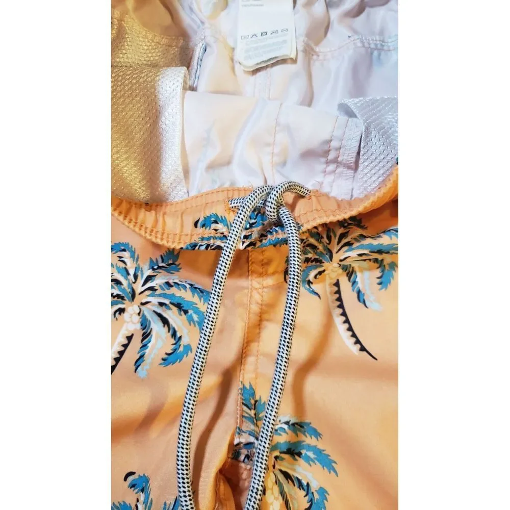 Rip Curl LayDays Swim Trunks‎ Size Medium Elastic Waistband Orange Palm Trees